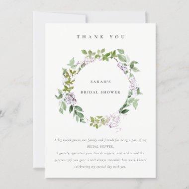Lilac Floral Wreath Cottage Garden Bridal Shower Thank You Invitations