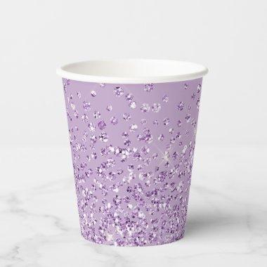 Lilac glitter sparkle elegant bridal shower paper cups