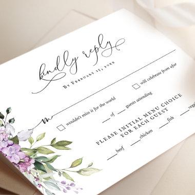 Lilac Greenery Script Wedding RSVP Reply Invitations