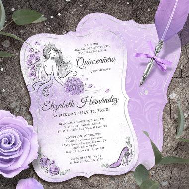 Lilac Lavender and Silver Princess Quince Birthday Invitations