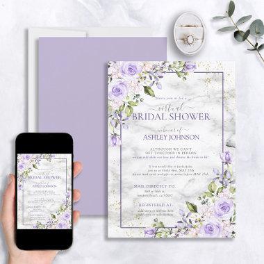 Lilac Lavender Gold Marble Floral Virtual Shower Invitations