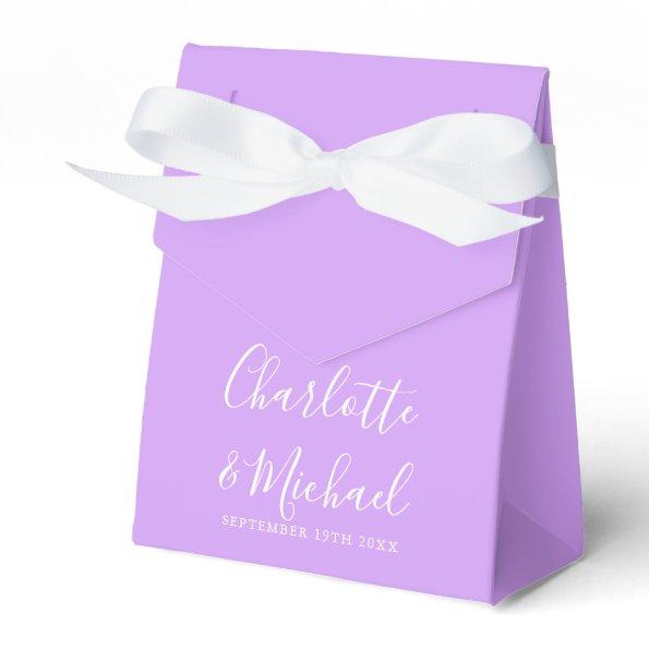 Lilac Lavender Modern Signature Script Wedding Favor Boxes