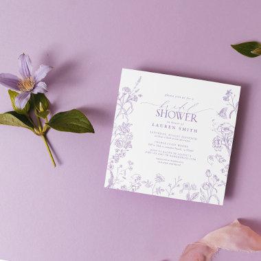 Lilac Lavender Victorian Floral Bridal Shower Invitations