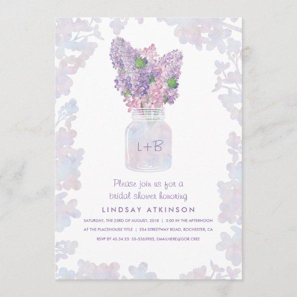 Lilac Mason Jar | Watercolor Floral Bridal Shower Invitations