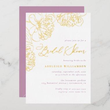 Lilac Minimalist Hand-drawn Peonies  Foil