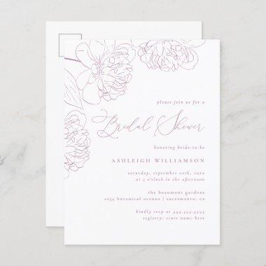 Lilac Minimalist Hand-drawn Peonies Bridal Shower Invitation PostInvitations
