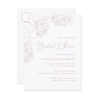 Lilac Minimalist Hand-drawn Peonies Bridal Shower Invitation PostInvitations