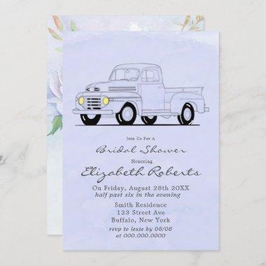 Lilac Peonies and Vintage Truck Bridal Shower Invitations