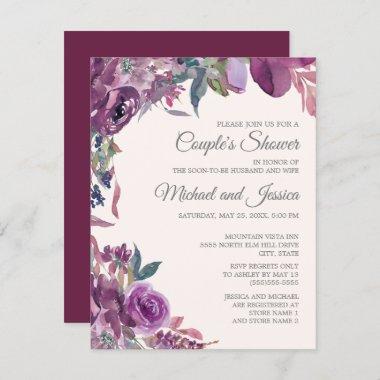 Lilac Plum Purple Floral Couple's Bridal Shower Invitations