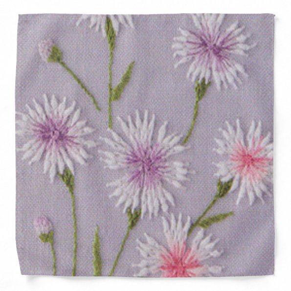 lilac purple embroidery floral boho white daisy bandana