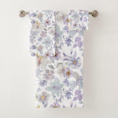 Lilac Purple Soft Green Floral Iris Flowers Bath Towel Set