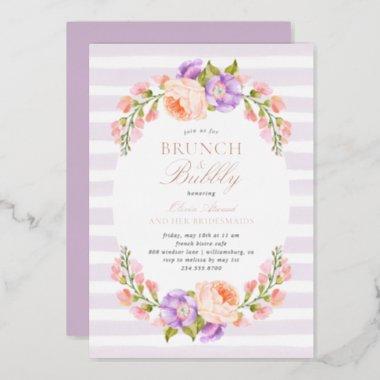 Lilac Stripe and Bloom Bridal Brunch and Bubbly Foil Invitations