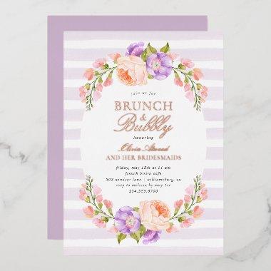 Lilac Stripe and Bloom Bridal Brunch and Bubbly Foil Invitations