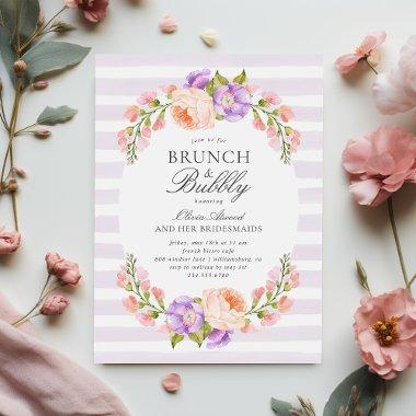 Lilac Stripe and Bloom Bridal Brunch and Bubbly Invitations