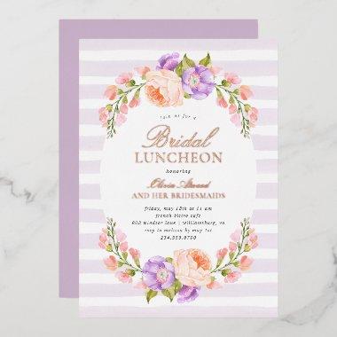 Lilac Stripe and Bloom Bridal Luncheon Foil Invitations