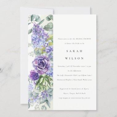 Lilac Succulent Eucalyptus Botanical Bridal Shower Invitations