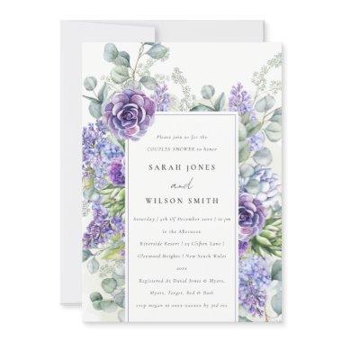 Lilac Succulent Eucalyptus Foliage Couples Shower Invitations