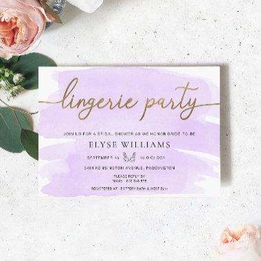 Lilac Watercolor Gold Lingerie Party Bridal Shower Invitations