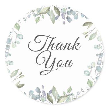 Lilac Watercolour Greenery Floral Thank You Favor Classic Round Sticker