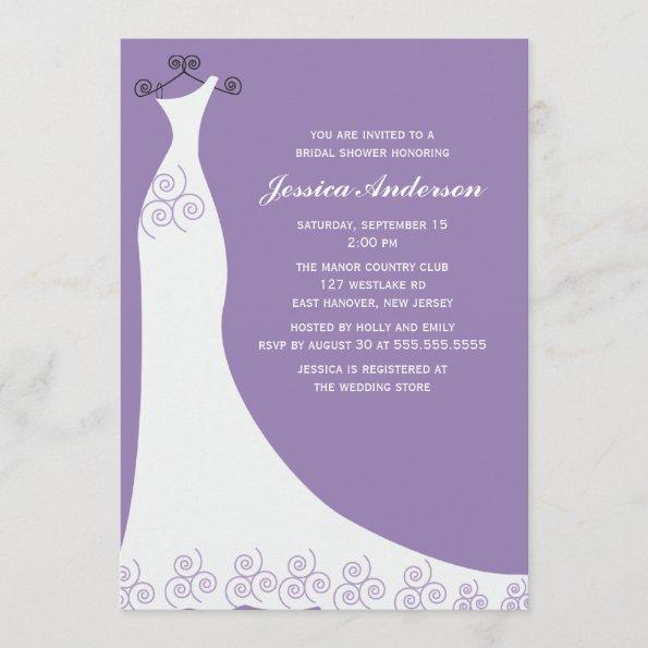 Lilac Wedding Gown Bridal Shower Invitations