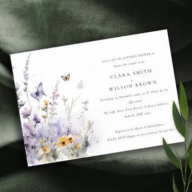 Lilac Wildflower Butterfly Garden Couples Shower Invitations