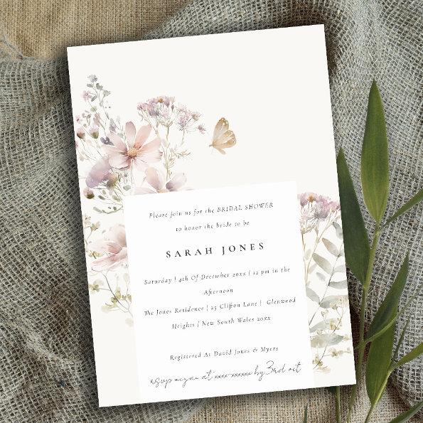 Lilac Wildflower Fern Botanical Bridal Shower Invitations