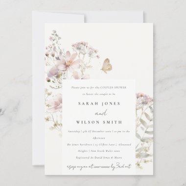 Lilac Wildflower Fern Botanical Couples Shower Invitations