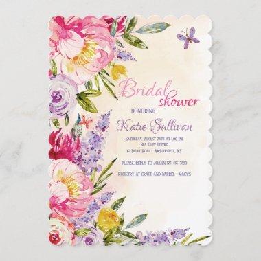 Lilacs and Peonies Floral Invitations