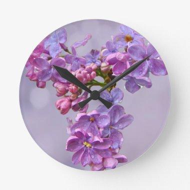 Lilacs in Springtime Round Clock