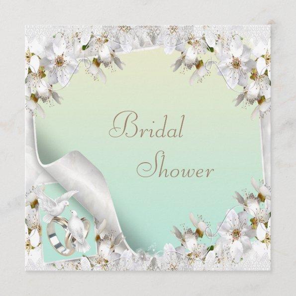 Lilies, Doves & Wedding Bands Mint Bridal Shower Invitations