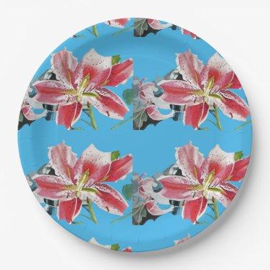 Lily blue lillies Floral flowers Party Paper Plate