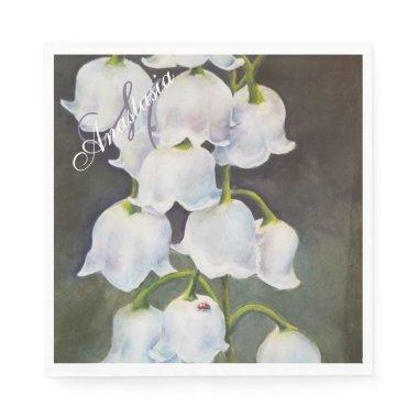 LILY OF THE VALLEY FLOWER MONOGRAM PARTY NAPKINS