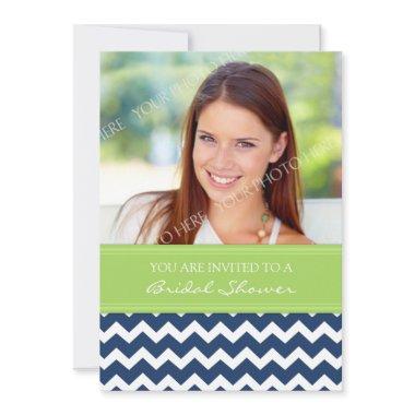 Lime Blue Chevron Photo Bridal Shower Invitations