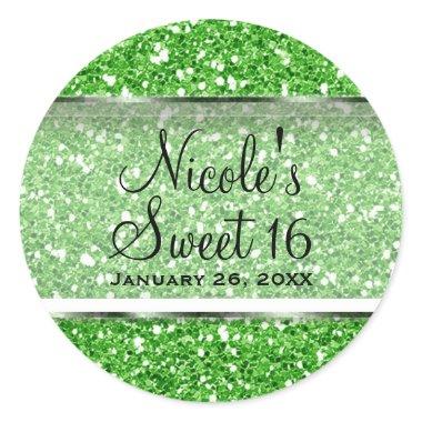 Lime Green Glitter Sweet 16 Custom Party Favor Classic Round Sticker