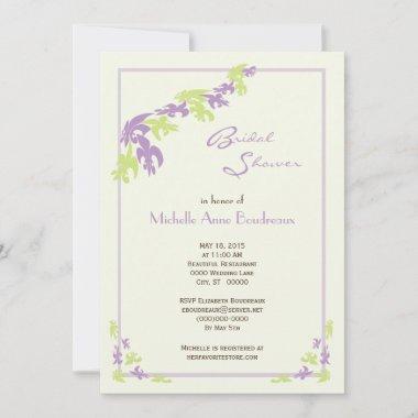 Lime Lavender Fleur de Lis Modern Bridal Shower Invitations