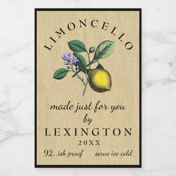 Limoncello Vintage Lemon Illustration Food Label