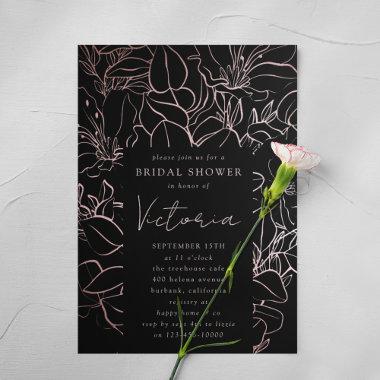 Line Art Floral Bridal Shower Foil Foil Invitations