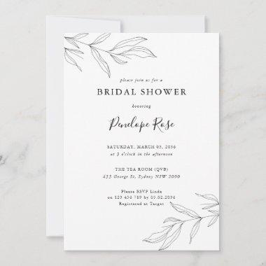 Line Art Foliage Leaf Bridal Shower Invitations