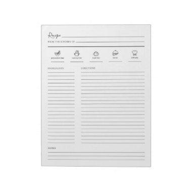 Lined Minimalist Modern Recipe Sheet Cookbook Page Notepad