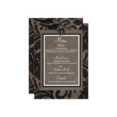 Linen and lace black, white burlap Lenin menu