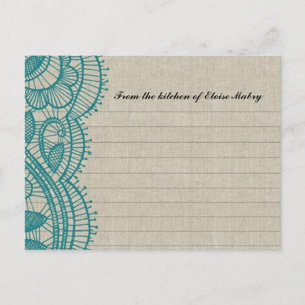 Linen and Teal Lace Personalized Recipe Invitations