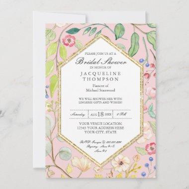 Lingerie Bridal Shower Blush Watercolor Floral Art Invitations
