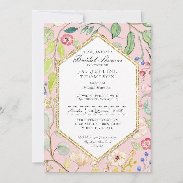 Lingerie Bridal Shower Blush Watercolor Floral Art Invitations
