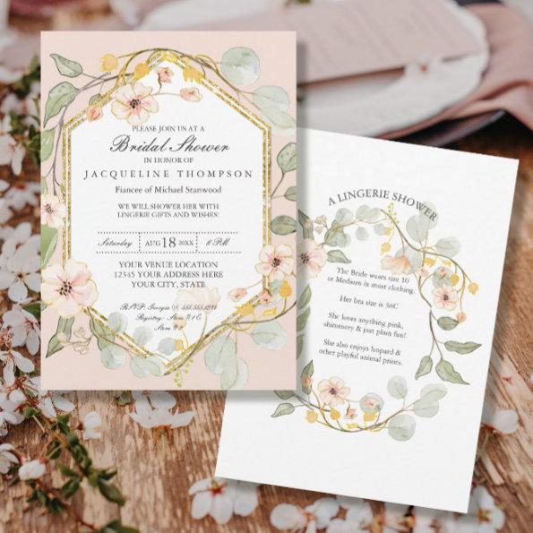 Lingerie Bridal Shower Blush Wild Roses Watercolor Invitations