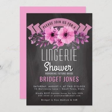 Lingerie Bridal Shower Chalkboard Pink Floral Invitations
