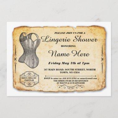 Lingerie Bridal Shower Party Vintage Corset Invite