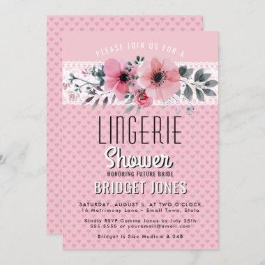 Lingerie Bridal Shower Pink Floral Hearts Lace Invitations