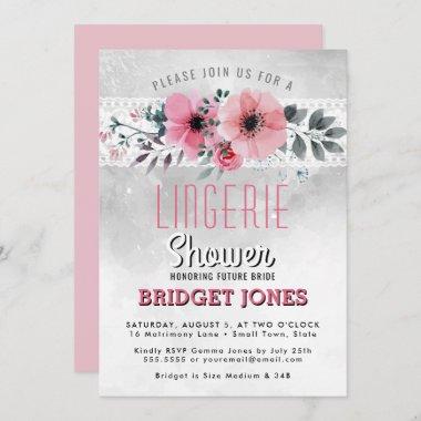 Lingerie Bridal Shower Pink Watercolor Floral Lace Invitations