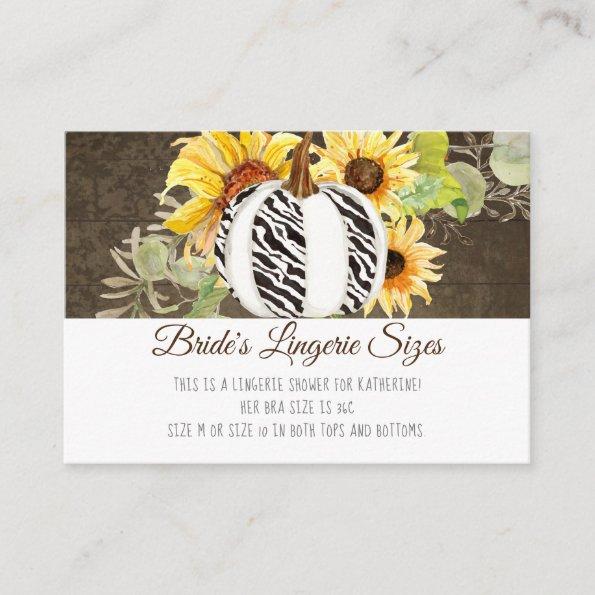 Lingerie Bridal Shower Zebra Pumpkin n Sunflowers Enclosure Invitations