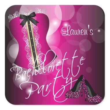 Lingerie Corset Bachelorette | Hot Pink Square Sticker